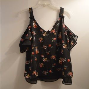 Cute floral and black off the shoulder top